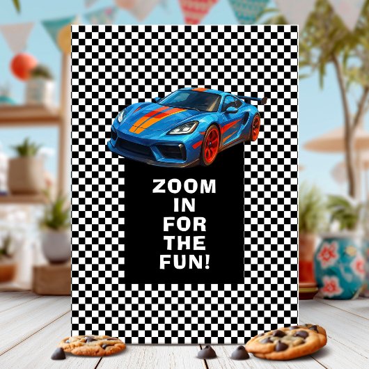 Spannende race auto verjaardagsfeestje kaart