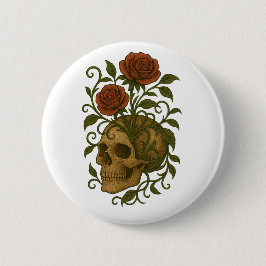 Spannende schoonheid Schedel en Rozen Halloween Ku Ronde Button 5,7 Cm