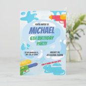 Spannende Super Soaker Party Verjaardag uitnodigin Kaart (Staand voorkant)