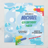 Spannende Super Soaker Party Verjaardag uitnodigin Kaart (Voorkant / Achterkant)