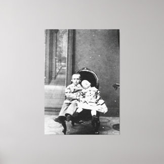 Spannende vintage-portret van broers en zusters canvas afdruk