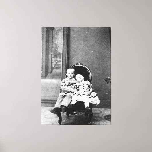 Spannende vintage-portret van broers en zusters canvas afdruk (Voorkant)