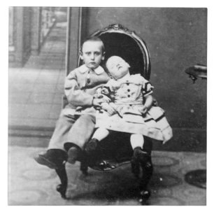 Spannende vintage portretfoto van broer of zus tegeltje