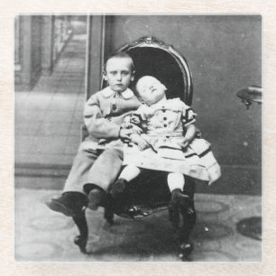 Spannende vintage portretfoto van broers en zuster glazen onderzetter