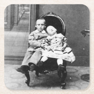 Spannende vintage portretfoto van broers en zuster kartonnen onderzetters
