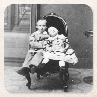 Spannende vintage portretfoto van broers en zuster kartonnen onderzetters