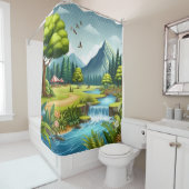 Spannende Wild River Rapids Douchegordijn (In situ)