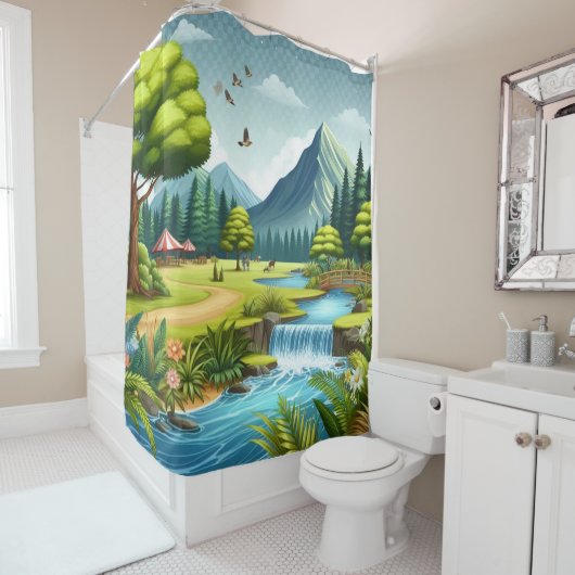 Spannende Wild River Rapids Douchegordijn (In situ)