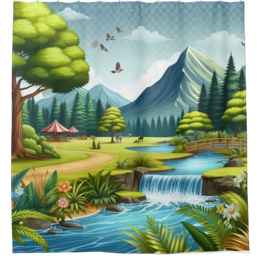 Spannende Wild River Rapids Douchegordijn (Voorkant)