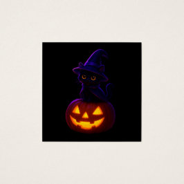 Spannende zwarte kat en pompoen - Exclusieve Hallo Vierkante Visitekaartjes