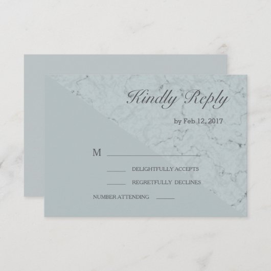 Spar blauw grijs marmer effect moderne trouw-rsvp kaart (Voorkant / Achterkant)