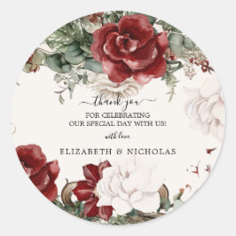 Spar & Kant | Winter Bloemen Bruiloft Ronde Sticker