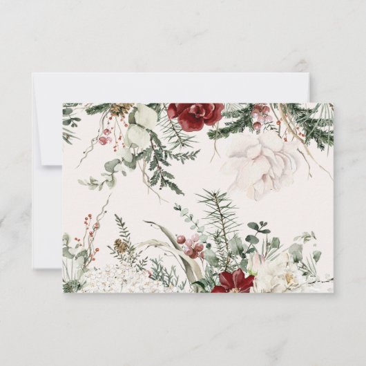 Spar & kant | Winter bloemen bruiloft RSVP Kaartje (Achterkant)