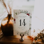 Spar & kant | Winter Bloemen Tafel Nummer Kaart<br><div class="desc">Voeg een elegante touch toe aan uw winterse huwelijksreceptie met deze Spruce & Lace | Winter Bloemen Tafel Nummer Kaart. Met een prachtig arrangement van seizoensgebonden groen, delicate kantelementen en bordeauxrode bloemen, brengt deze kaart de magie van de winter in uw evenementendecor. Ontworpen om uw gasten moeiteloos naar hun zitplaatsen...</div>