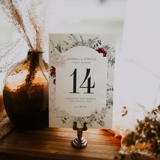 Spar & kant | Winter Bloemen Tafel Nummer Kaart