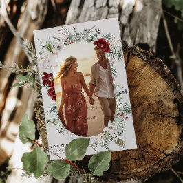 Spar & kant | Winter Bloemen Trouwfoto Save The Date