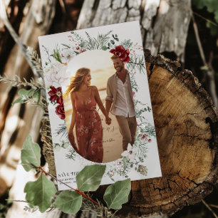 Spar & kant Winter Bloemen Trouwfoto Save The Date