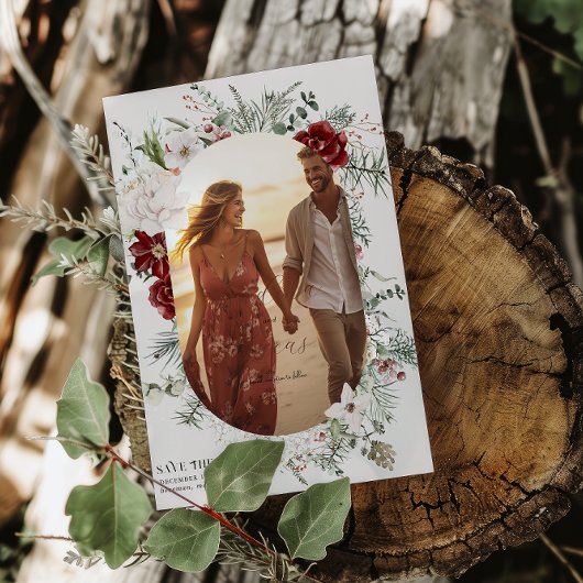 Spar & kant | Winter Bloemen Trouwfoto Save The Date