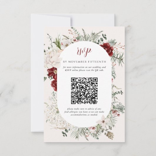 Spar & kant | Winter Floral Wedding Crest RSVP (Achterkant)