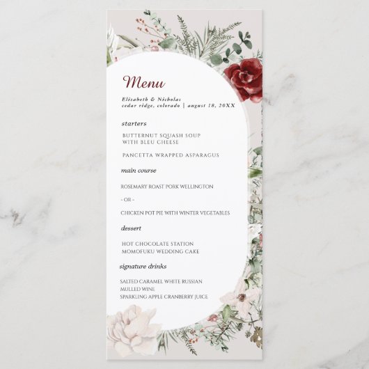 Spar & kant | Winter Floral Wedding Menu (Voorkant)