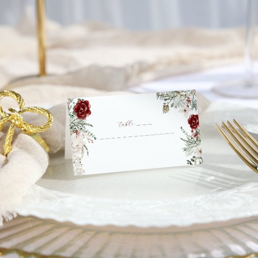 Spar & kant | Winter Floral Wedding Place Card Visitekaartje