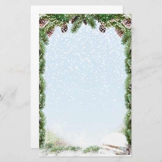 Spar, kegels, hout, sneeuw Winter Stationery Briefpapier (Voorkant / Achterkant)