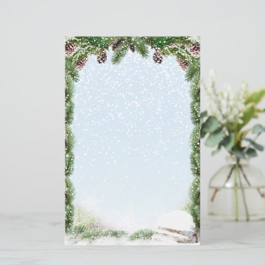 Spar, kegels, hout, sneeuw Winter Stationery Briefpapier (Staand voorkant)