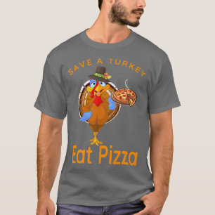 Spara Funny Turkey Pilgrim Eat Pizza Adult Vegan T-shirt