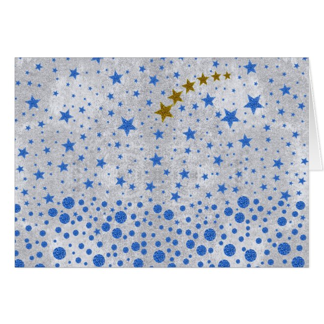 Sparblauwe sterren op abstract zilverpapier (Voorkant Horizontaal)