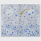 Sparblauwe sterren op abstract zilverpapier cadeaupapier (Vlak)