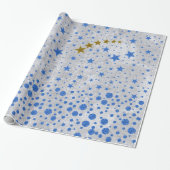 Sparblauwe sterren op abstract zilverpapier cadeaupapier (Uitgerold)
