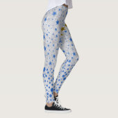 Sparblauwe sterren op abstract zilverpapier leggings (Rechts)