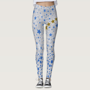 Sparblauwe sterren op abstract zilverpapier leggings