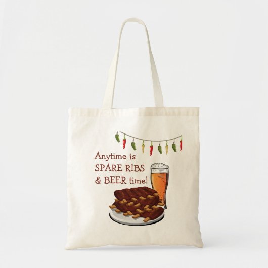 SPARE RIBS EN BEER ANYTIME Fun Cartoon Tote Bag (Voorkant)