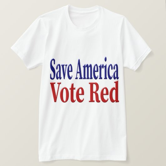 Sparen Amerika Stem Rood met rode blauwe tekst T-shirt (Design voorkant)