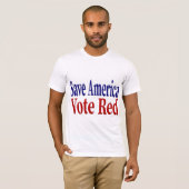 Sparen Amerika Stem Rood met rode blauwe tekst T-shirt (Voorkant volledig)