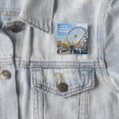 Sparen Coney Island! Vierkante Button (blauw) (In situ)