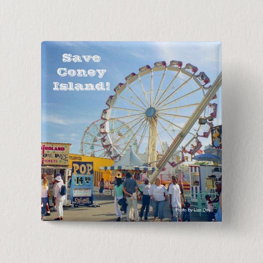 Sparen Coney Island! Vierkante Button (blauw) (Voorkant)