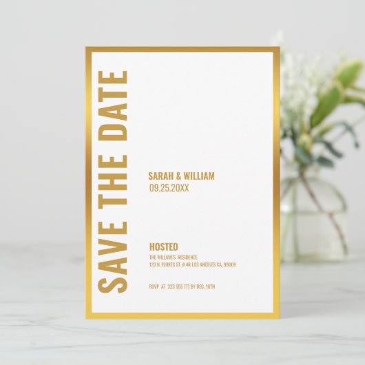 Sparen date-White met de gouden Uitnodiging van he (Staand voorkant)