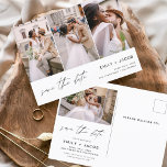 Sparen Datum 4 de Foto Elegant Modern Briefkaart<br><div class="desc">Moderne en Elegant Horizontaal Vier (4) Foto sparen de Magnet van de Weddenschap van de Datum met hand letterlijke manuscripttypografie. Sparen de magneet van de datumuitnodiging omvat manuscripttypografie en chic en eenvoudig ontwerp dat u uw aangepast afbeelding van de de fotografie van het verloving kunt toevoegen aan.</div>