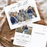 Sparen Datum 4 de Foto Elegant Modern Briefkaart<br><div class="desc">Moderne en Elegant Horizontaal Vier (4) Foto sparen de Magnet van de Weddenschap van de Datum met hand letterlijke manuscripttypografie. Sparen de magneet van de datumuitnodiging omvat manuscripttypografie en chic en eenvoudig ontwerp dat u uw aangepast afbeelding van de de fotografie van het verloving kunt toevoegen aan.</div>