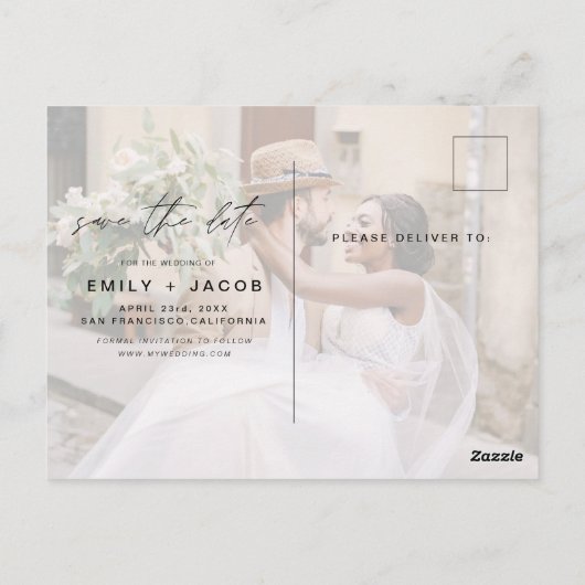 Sparen Datum 4 Foto Elegant Editable Briefkaart (Achterkant)