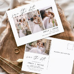 Sparen Datum 4 Foto Elegant Editable Briefkaart<br><div class="desc">Moderne en Elegant Horizontaal Vier (4) Foto sparen de Magnet van de Weddenschap van de Datum met hand letterlijke manuscripttypografie. Sparen de magneet van de datumuitnodiging omvat manuscripttypografie en chic en eenvoudig ontwerp dat u uw aangepast afbeelding van de de fotografie van het verloving kunt toevoegen aan.</div>