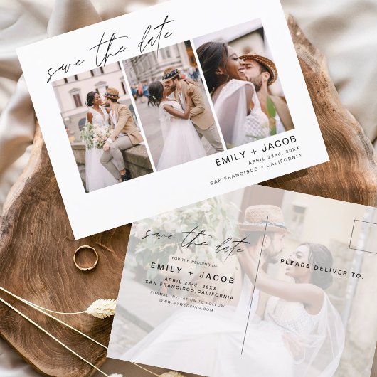Sparen Datum 4 Foto Elegant Editable Briefkaart