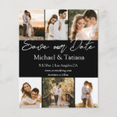 sparen datum 6 foto ' s collage bruiloft zwart flyer (Voorkant)