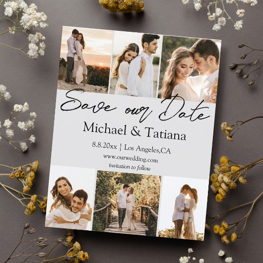 sparen datum 6 foto ' s collage trouwkaart