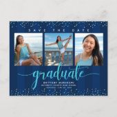 Sparen datum afstuderen foto turquoise manuscript uitnodiging briefkaart (Voorkant)