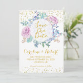 Sparen datum schittert het kaartgoud save the date (Staand voorkant)