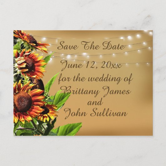 Sparen de Aankondiging van de Datum, Zonnebloemen Briefkaart (Voorkant)