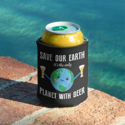 Sparen de aarde enige planeet met bier de dag van blikjeskoeler (Insitu Zwembad)